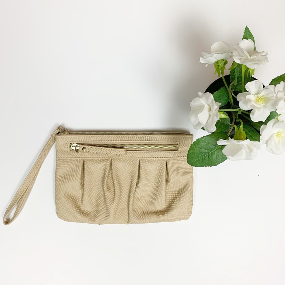 Tan Clutch with Gold Zipper